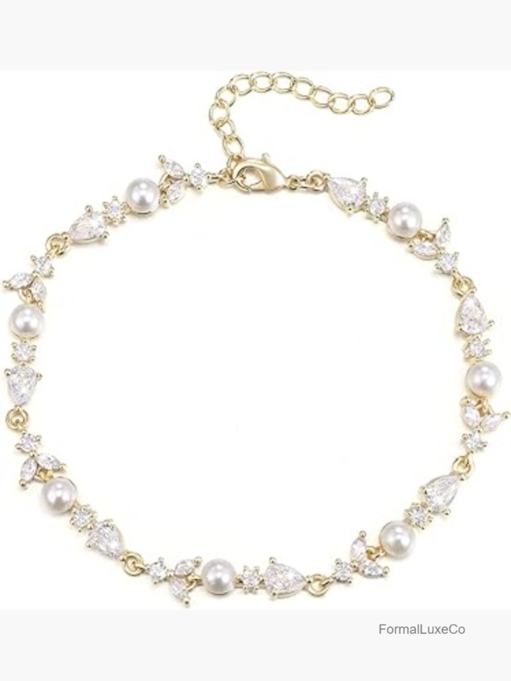 Cubic Zirconia Pearl Link Bracelet Wedding Bridal Jewelry